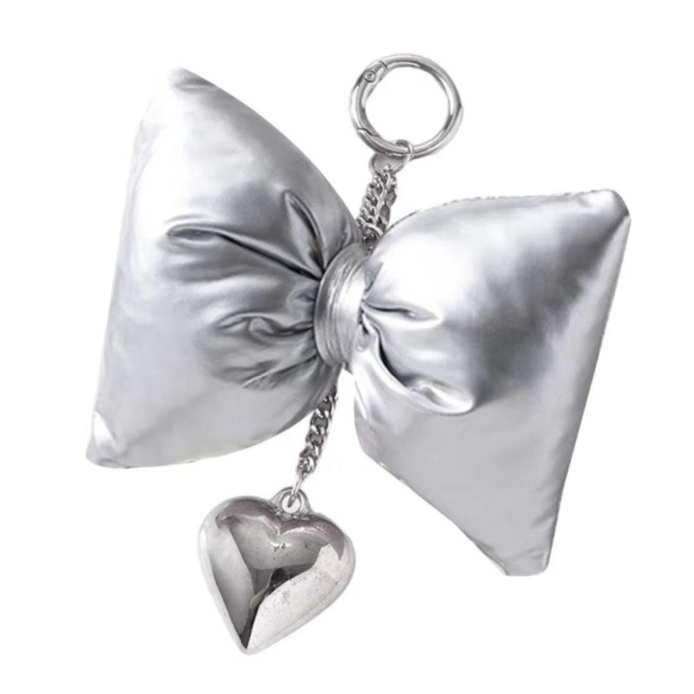 PU Leather Bowknot Heart Keychain Metal Heart Filling Cotton Bow Bag Pendant Simple Versatile Mobile Phone Chain For Girl Women