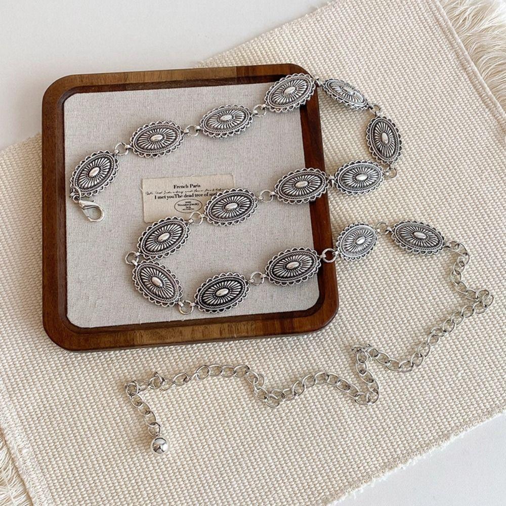 Belly Chain Metal Circular Ring Waist Chain Silver Ethnic Belt Chain  Shorts Decoration