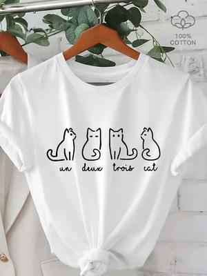Four Cats Print Short Sleeve Women's T-Shirt  Kawaii Harajuku Women Clothes