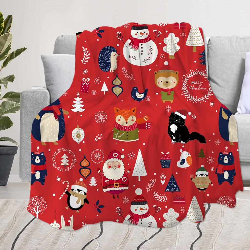 Christmas Blanket Santa Throw Blanket Holiday Flannel Throw Super Soft Cozy Plush Xmas New Year Holiday Blanket for Couch Sofa Bed