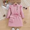 2024 Euro-American Autumn/Winter Girls' Textured Wrinkle Sleeve Princess Dress with Bag