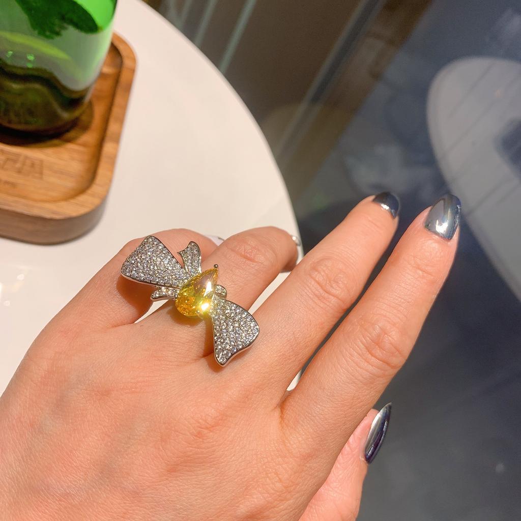 Jewelry Tide Simulation Red Treasure, Yellow Diamond, Bow Live Ring 8 * 14