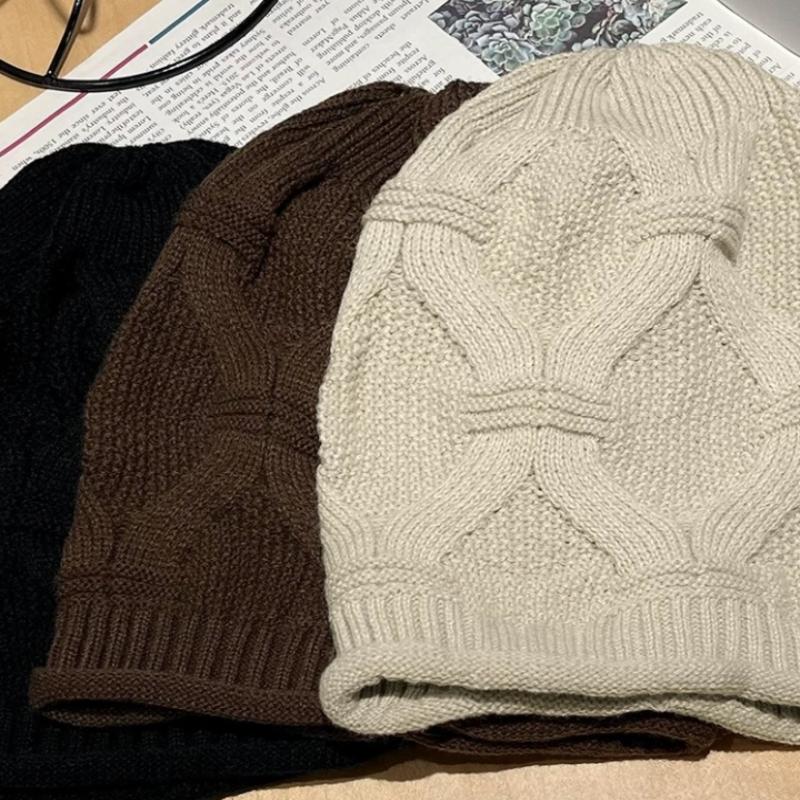 Autumn Winter Rolled Edge Knitted Cap Fashion Women'S Outside Sports Cold Protection Warm Beanie Hat