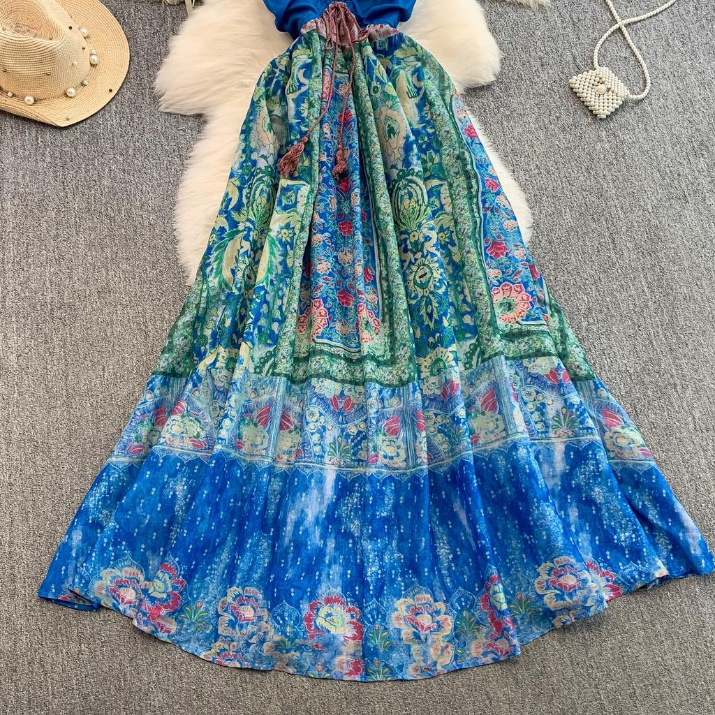 Summer Women Sexy Halter Open Back Print Long Maxi Holiday Beach Dresses