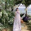 Romantic Seaside Vacation Dress Three-dimensional Flower Purple Floral Dress Halter Neck Beach Dress Long Dress