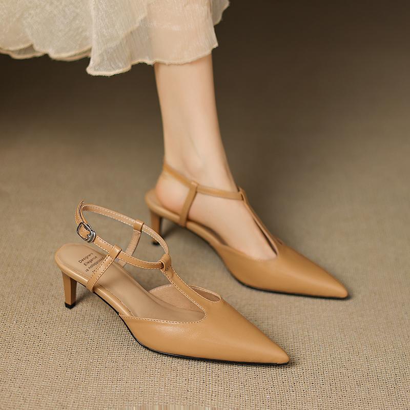 Fashion 2025 Summer Women Shoes Pointed Toe Thin Heel Women Sandals Genuine Leather Women Shoes Stiletto Elegant High Heels Party Shoes