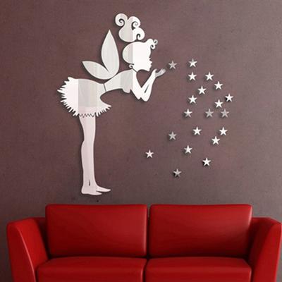 Autocollant mural miroir 3D, décoration de chambre à coucher pour enfants, ange magique, étoiles féeriques, cadeau