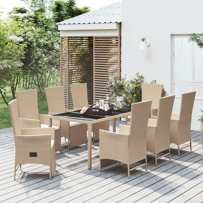 VidaXL Ensemble à manger de jardin et coussins 9 pcs beige Poly rotin, ensemble de salle à manger, ensemble de salle à 3157579