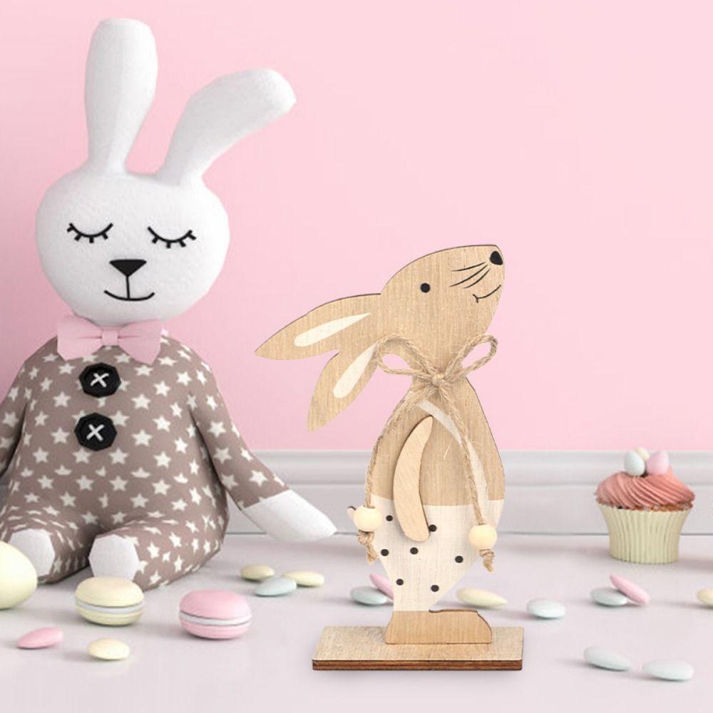 DIY Easter Rabbit Ornaments Cartoon Wooden Rabbit Ornaments Standing Rabbit Figurine  Desktop