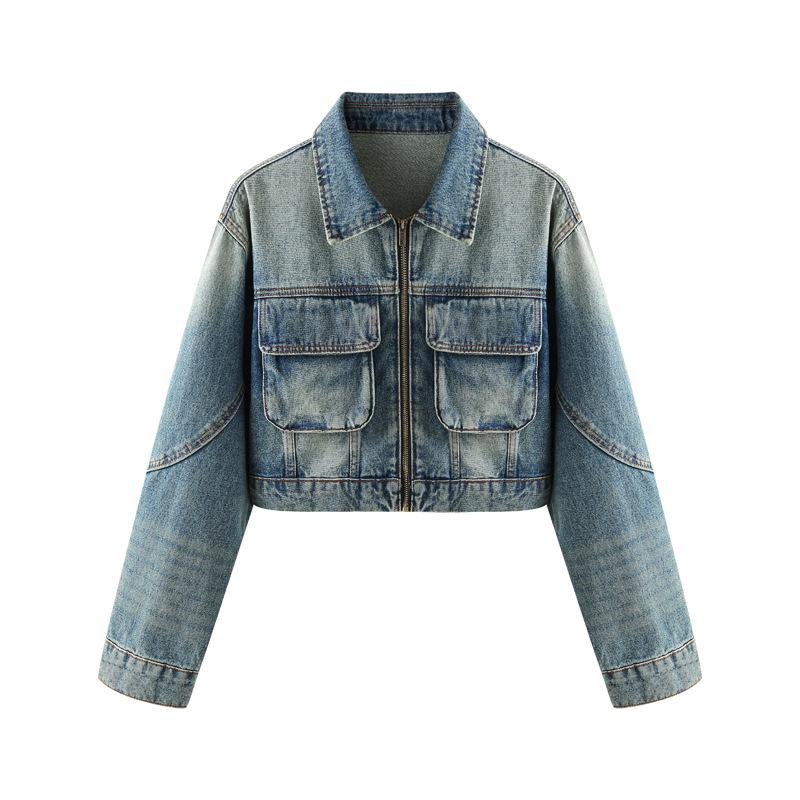3835 Женская ретро укороченная джинсовая куртка - Коллекция Осень 2025, Высококачественный повседневный американский стиль Small