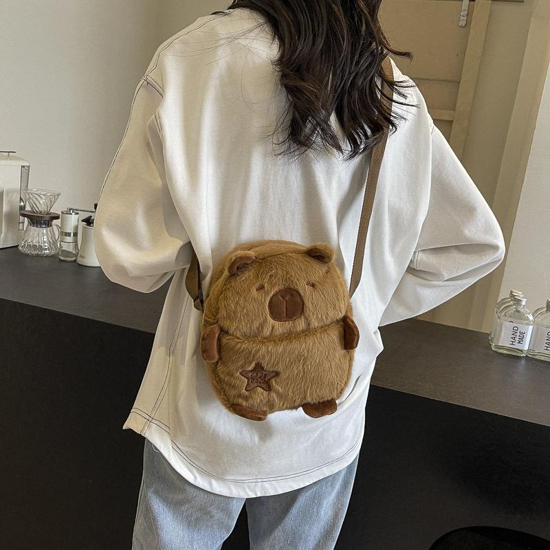 Cute Plush Capybara Crossbody Bag Large Capacity Cartoon Shoulder Purse For Girls With Phone And Coin Pocket