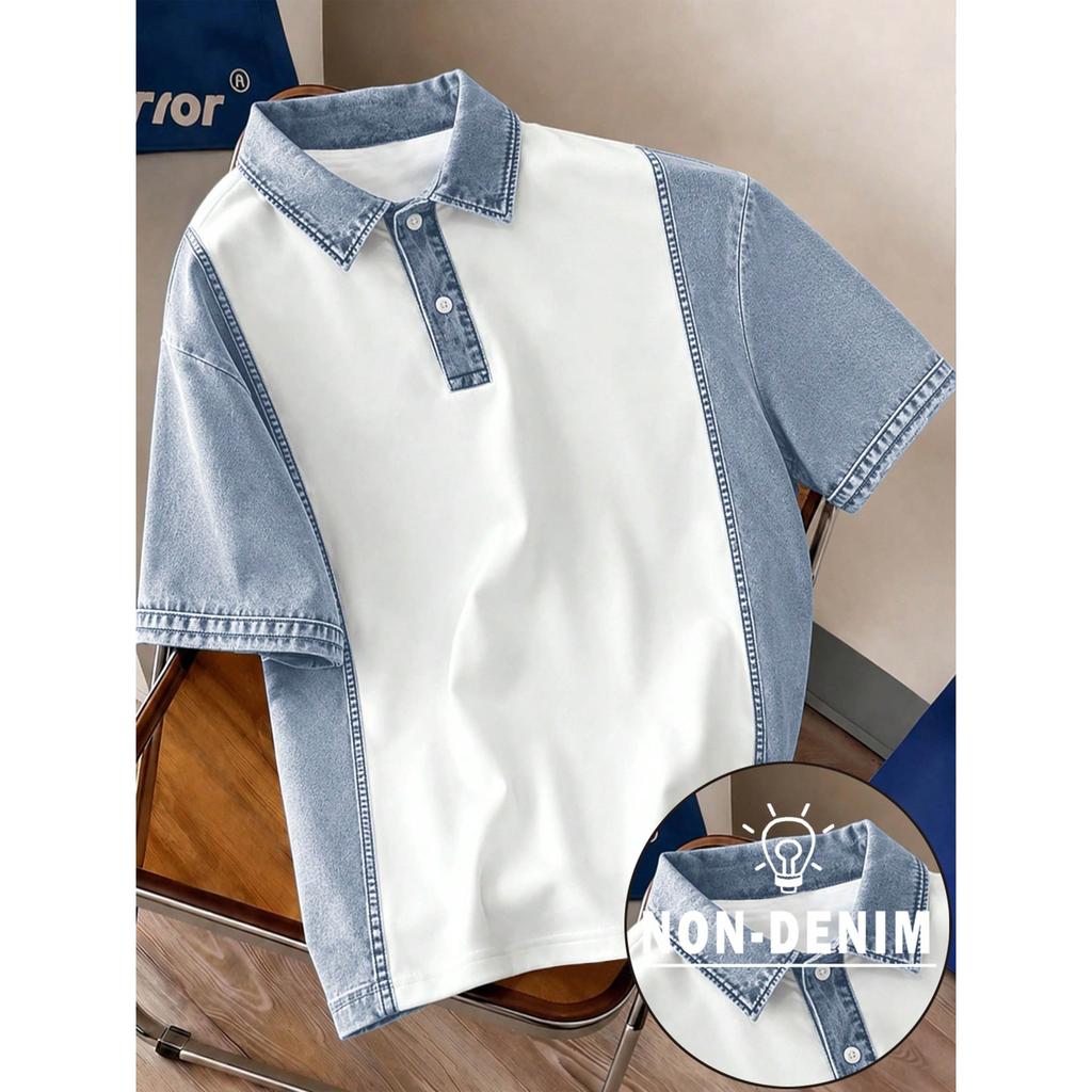 Trendiges kurzärmeliges Poloshirt mit denim-inspirierten Details, lässig und vielseitig.