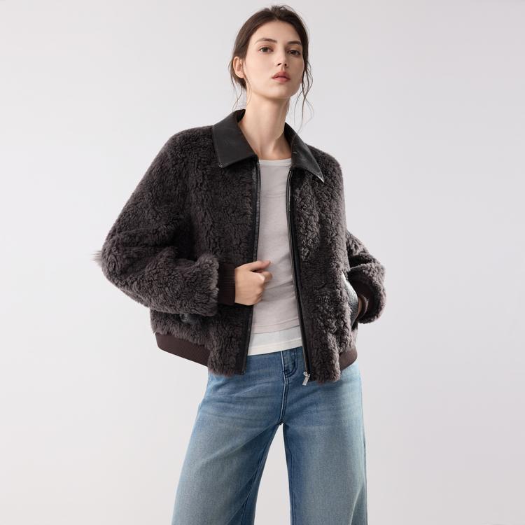 ELLE French Style High-End Spliced Fashion Design Casual Loose Versatile Long Sleeve Zipper Plush Lapel Jacket Women jackets EF53015
