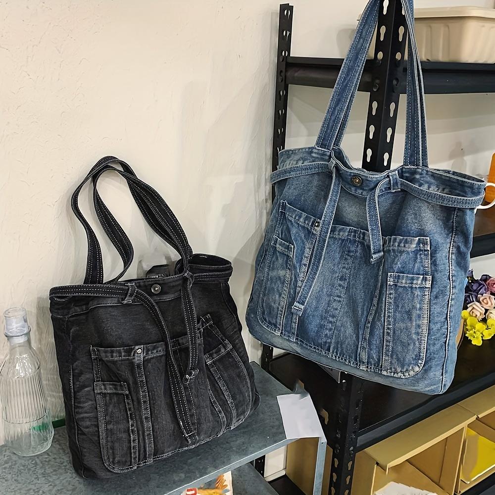 Borsa a Mano Casual Grande Capacità Borsa a Shopper in Denim alla Moda Tutto Alto Livello di Aspetto Borsa a Spalla per Pendolari Borsa Sottobraccio