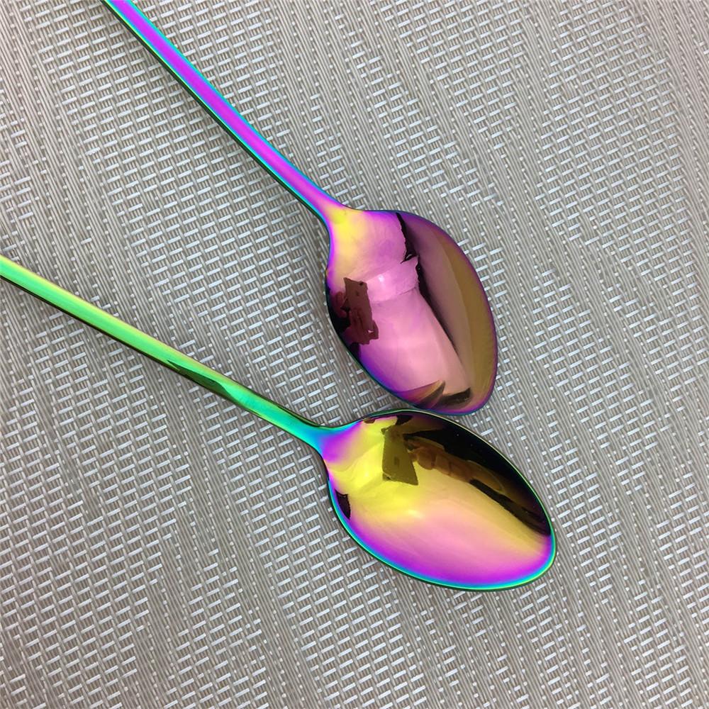 Juice Coffee Stirring Cutlery Set Colorful Rainbow Teaspoon Dinnerware Ice Cream Long Handle Scoop Tableware Set Kitchen Tools