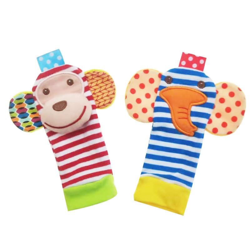Baby Elephant Monkey Wrist Rattle Toy With Soft Fabric Material For Early Education And Sensory Development