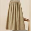 Women's Elastic High Waist A-Line Midi Skirt Loose Fit Casual Cotton Skirt with Pockets