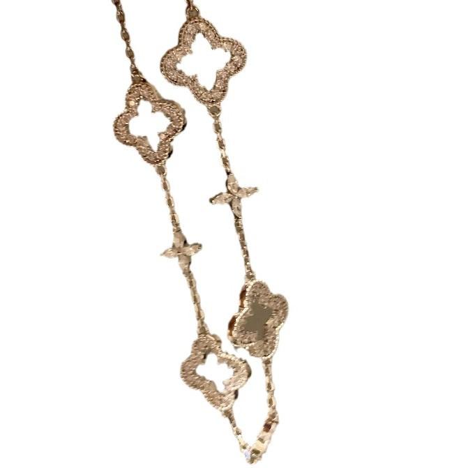 Light Luxury Retro Hollow Inlaid Four-Leaf Clover Bracelet Two-Color Super Flash Texture High-End Celebrity Hand Jewelry