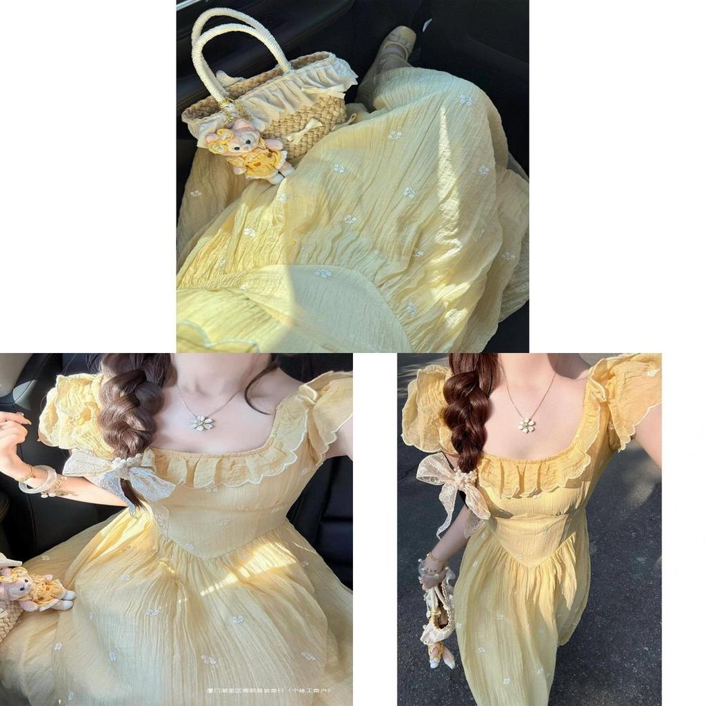 French Romantic Sweet Floral Dress With Knit Fabric And Sleeveless Design For Summer Fashion