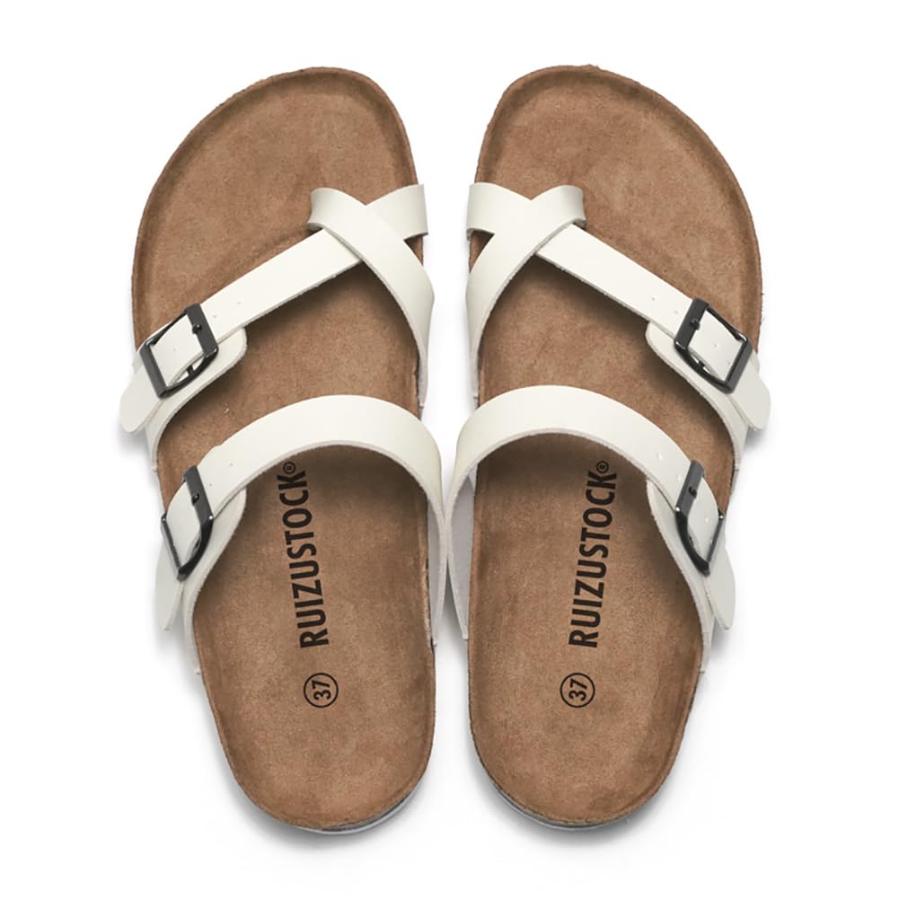 Sandales en Liège à Brides Croisées pour Hommes et Sandales Plates Confortables et Légères de Plage d'Été à Plateforme [KOSIKINI] Femmes, Sandales, Sandales, Sandales, (Blanc,