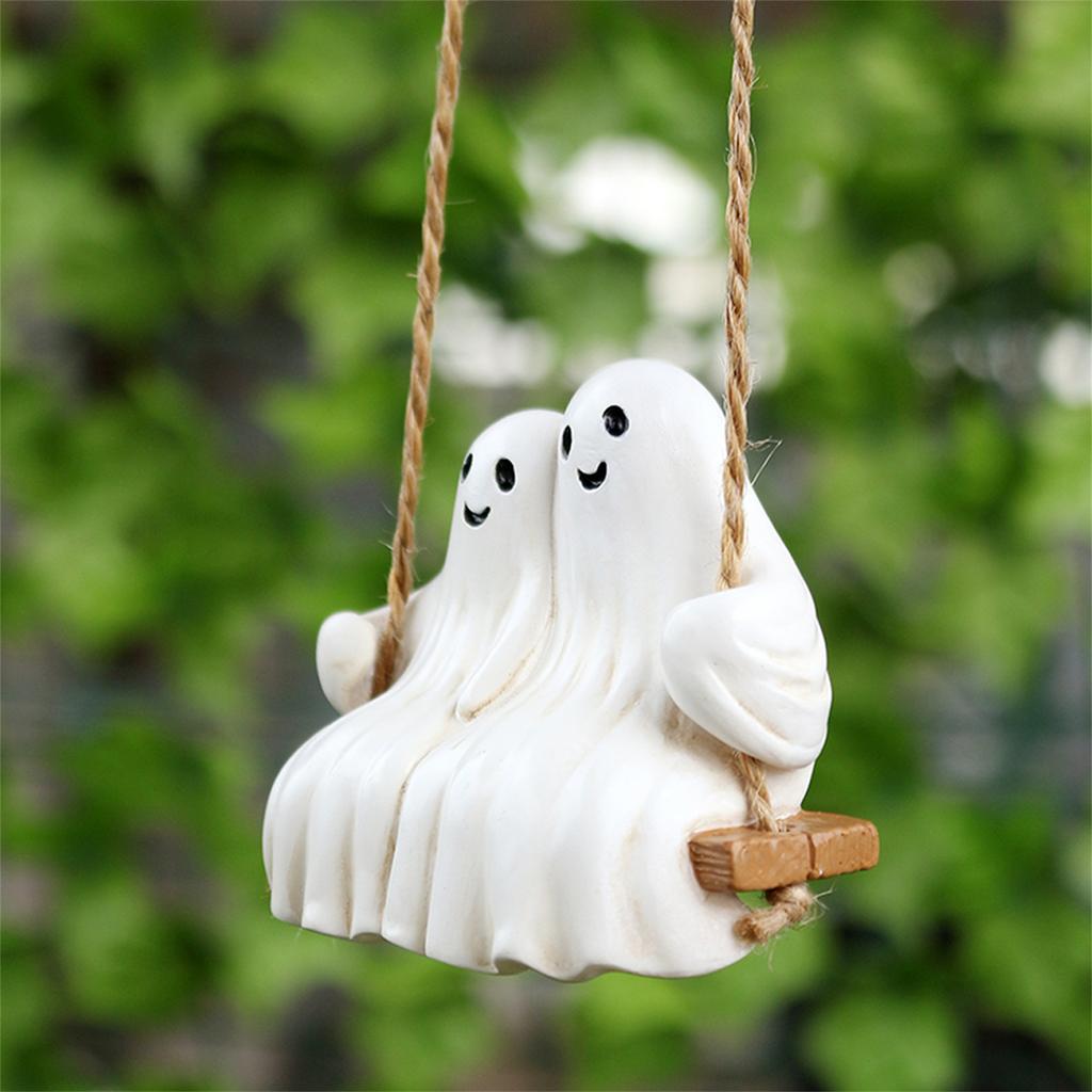 Halloween Couple Swing Ghost Statue Smile Spooky Cute Face Ghost Hanging Decor Gifts for Girlfriend Halloween Gift