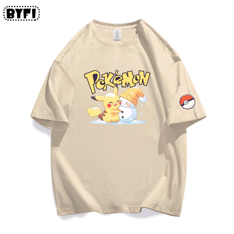 

New Cool Pikachu Collaboration Pok É Mon Peripheral Short Sleeved Tshirt for Men and Women Pure Cotton Half Sleeved Loose Top 3XL
