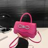 PU Leather Alligator Pattern Small Square Handbag Bow Design Women's Solid Color Fashion Shoulder Crossbody Bag AVE