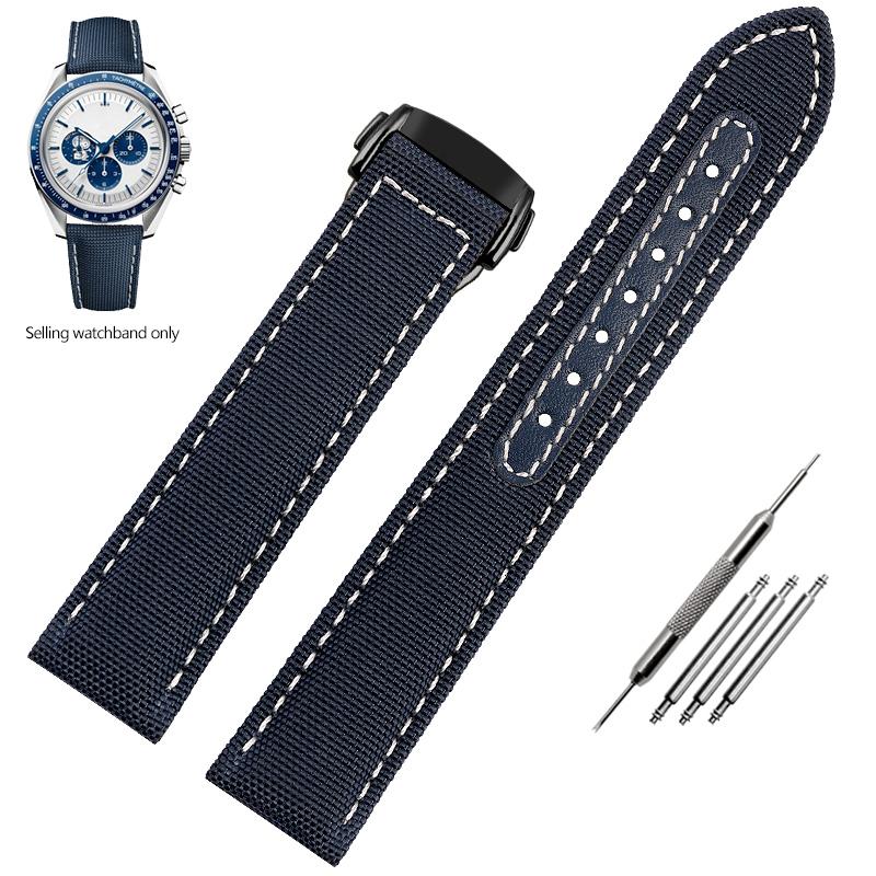 19mm 20mm Woven Canvas Watch Band Strap For Omega Seamaster 300 AT150 Fabric Leather Nylon AQUA TERRA 150 Blue Black Watchband