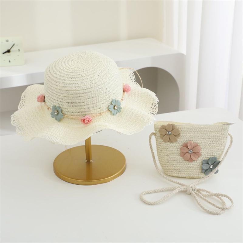 2025 Children's Summer Straw Hat & Crossbody Bag Set: Girls' Fashion, Parent-Child Fisherman Style, Wide Brim Sun Hat.