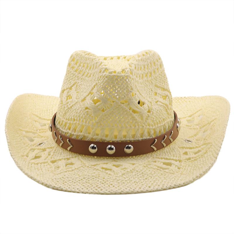 New Vintage Summer Beach Bohemian Straw Hat Shell Women Men Western Cowboy Hats Wooden Beads Hollow Out Sun Hat Holiday Cap
