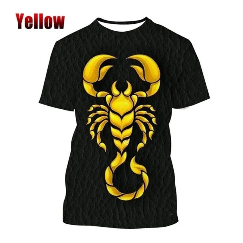 Letnie T-shirty męskie z okrągłym dekoltem, modne, codzienne, z krótkim rękawem, z nadrukiem 3D wzoru zwierzęcia skorpiona