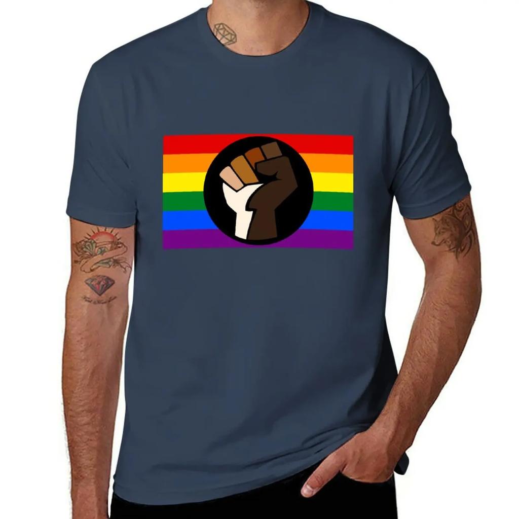 Intersectional Pride Flag T-Shirt Vintage Cute Tops Sweat Men's Cotton T-shirt