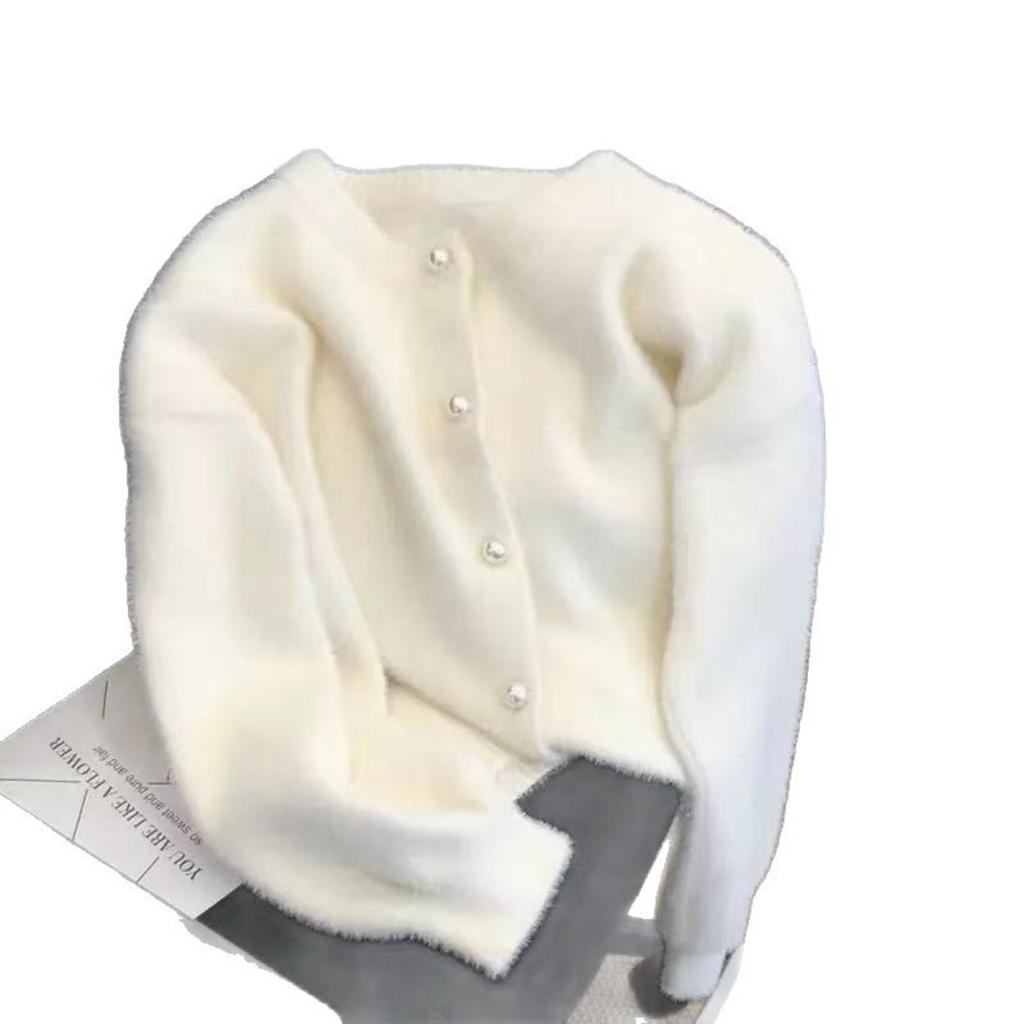 Herbst und Winter Weicher Klebriger Mintgrüner Imitat Nerzfell Pullover Strickjacke Damen Design Sinn Nische Lässiges Gestricktes Oberteil Jacke