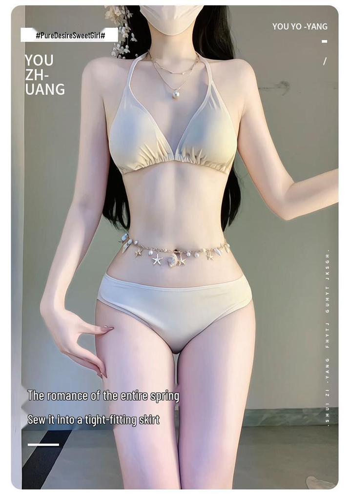 Seaside Lace Four-Piece Swimsuit Set with Sun-Protective Cover-up and Fairy Layer Bikini