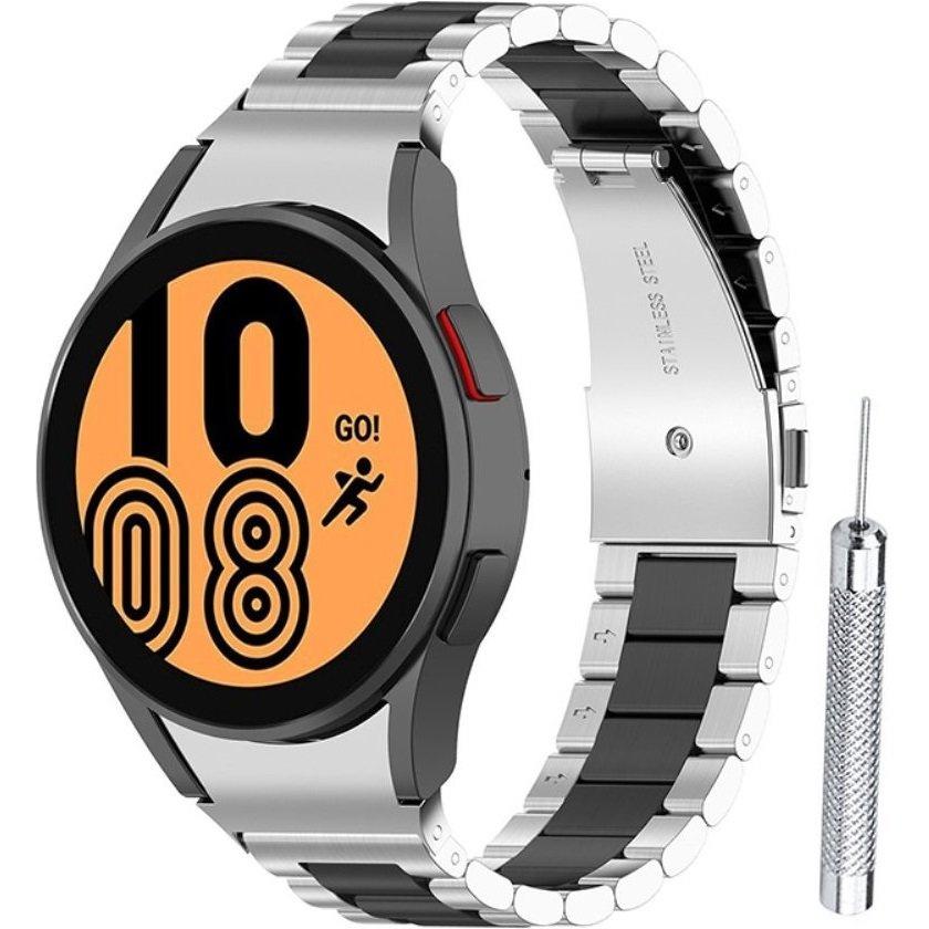 Armband für Samsung Galaxy Watch 4/5/6 40/42/43/44/45/46/47mm, Schwarz / Silber