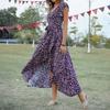 Women's Summer Floral High Waist Bohemian Dress Casual Hawaiian Flowing V Neck Holiday Dress