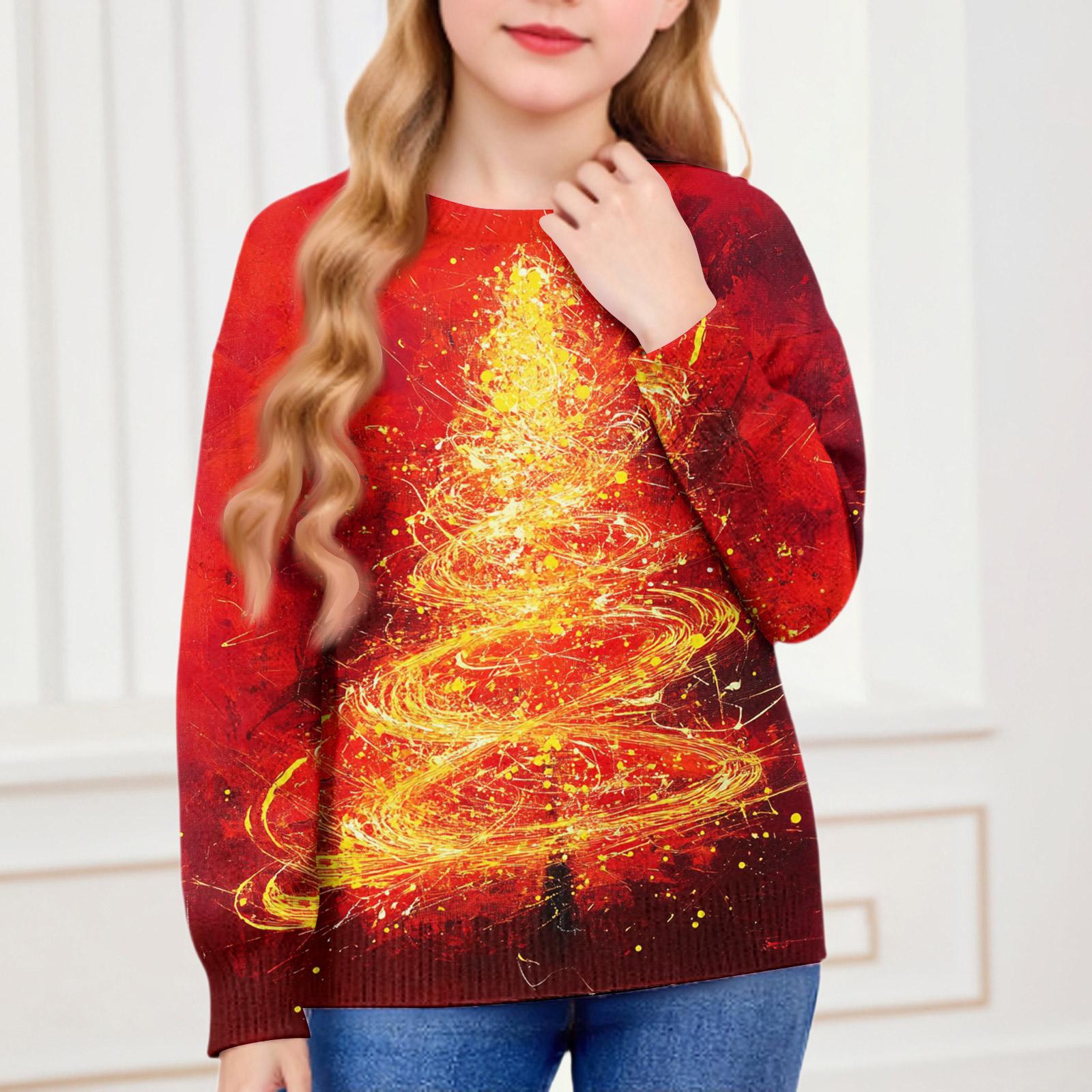 

Рождественские свитшоты для детей мальчиков и девочек вязаный свитер милая рубашка осенний пуловер с круглым вырезом топы 110 шафрановый