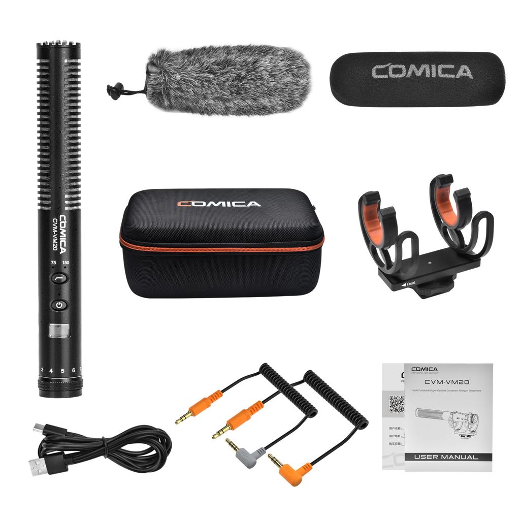 COMICA VM20 Shotgun Microphone, External Camera Mount, Two Low-Cut Modes, 60 Hours Continuous Use, Stepless Gain Adjustment, Supercardioid Pattern, Co