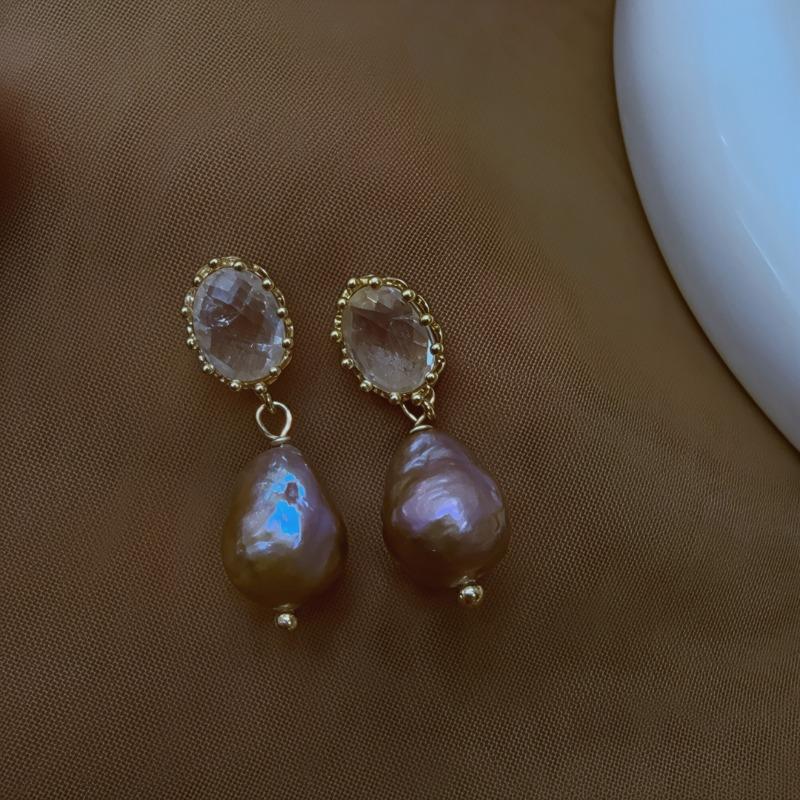 22646 Women's Silver Natural Freshwater Real Pearl Earrings, Stud Earrings, Retro Baroque Earrings, Crushed Ice Zircon Rhinestone Earrings, Earrings, Needles.