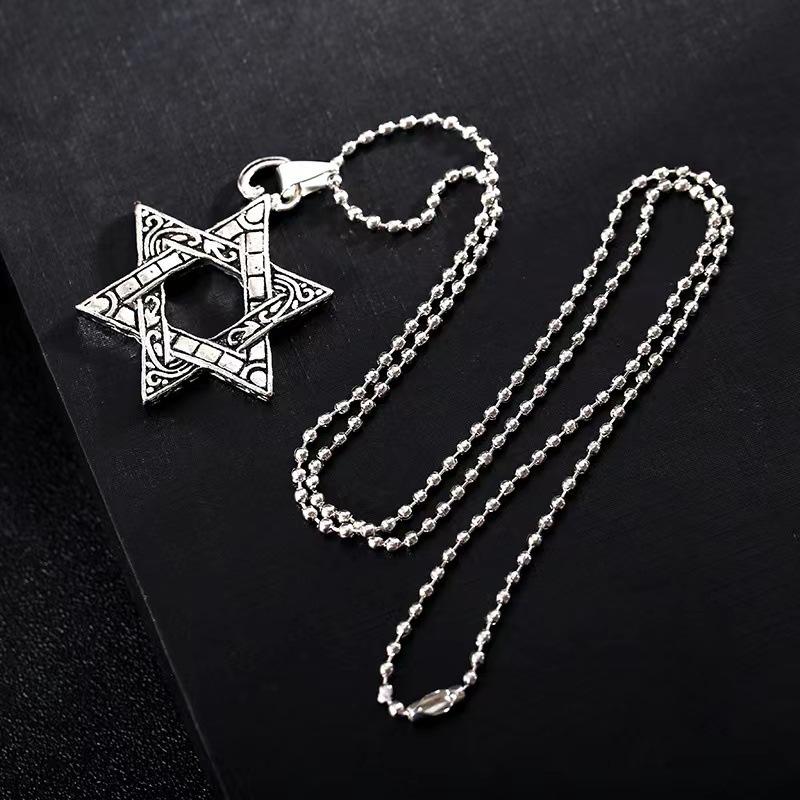 Stainless Steel Jewelry - Titanium Steel Necklace for Men - Retro Double-sided Hexagram Pendant - Alloy Pendant - Unique Accessory