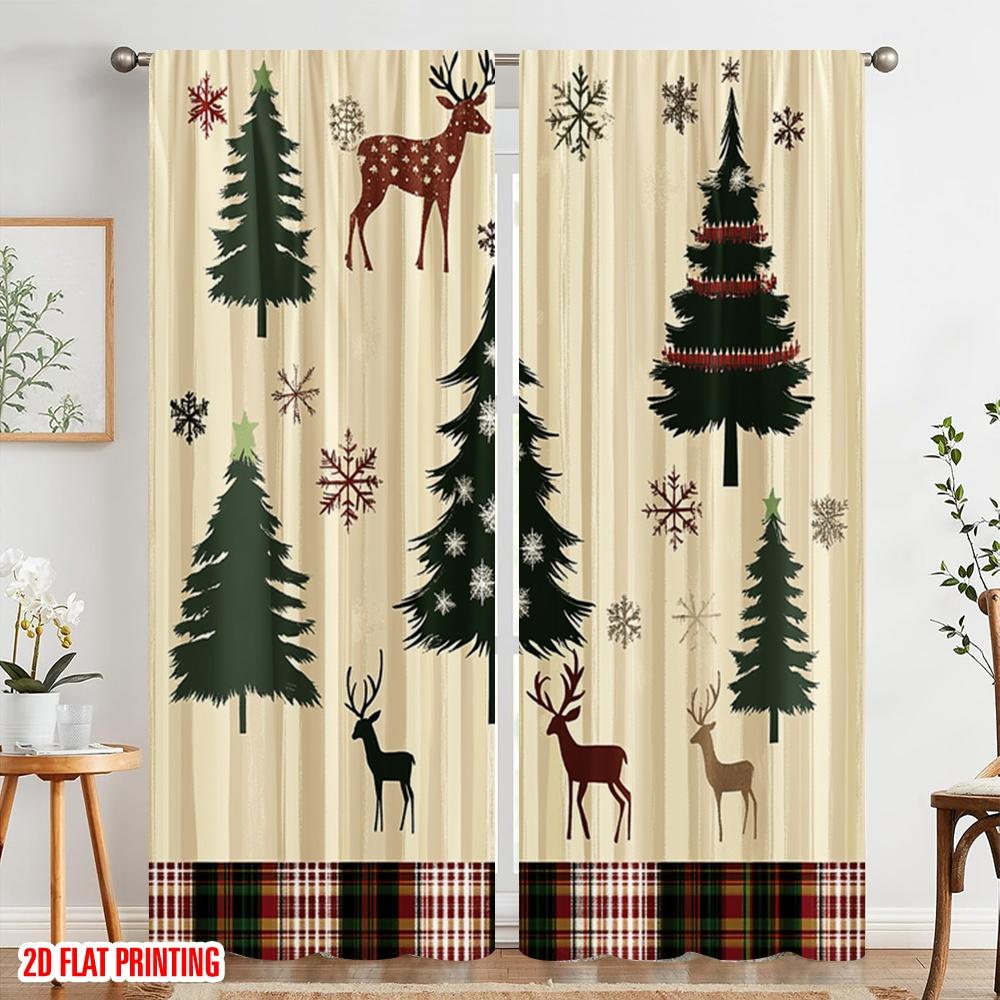 2Pcs,2D Plane Printing Curtains Roller Blinds Christmas Trees Snowflakes Deer_A (3) Versatile Fabric (Without Rod) Art Deco
