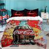 Coca-Cola Artwork Design 3-teiliges Bettwäsche-Set, Ideal für 1 Bettbezug und 2 Kissenbezüge, Perfekt als Geschenk für Fans, Ideal für Schlafzimmer, Studentenwohnheim