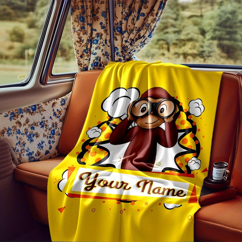 Curious George Binoculars Adventure Blanket Personalized Name Soft Comfortable Stylish Blanket Car Blanket Perfect For Travel Camping Outdoor Home