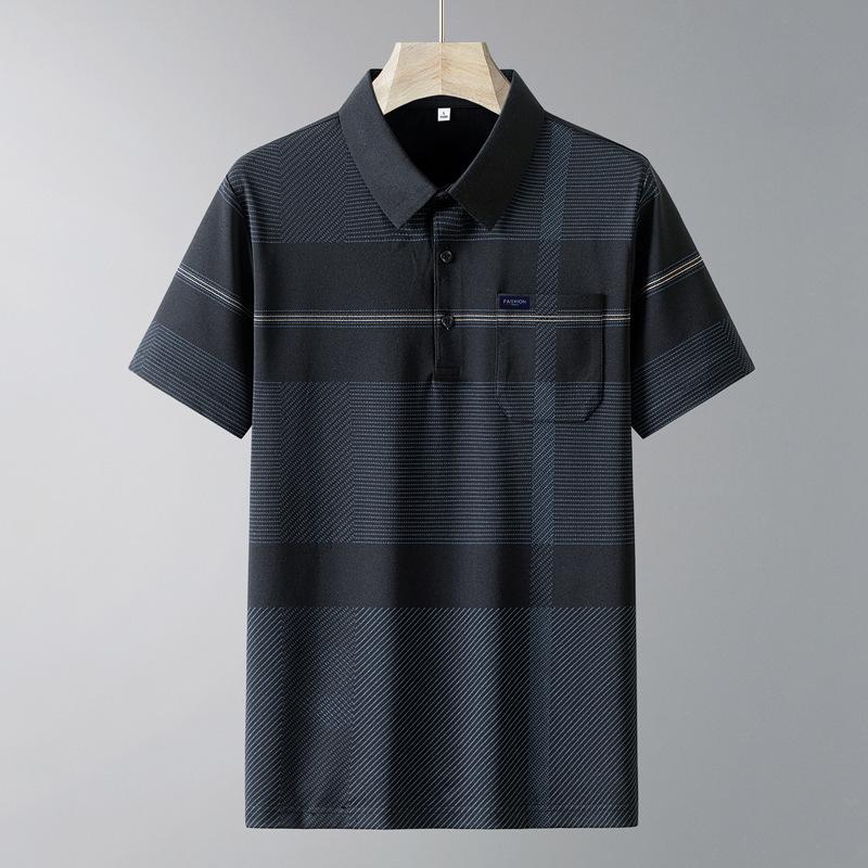 Summer New Men'S Shirt Short-Sleeved Ice Silk Pearl Breathable Lapel For Middle-Aged And Elderly Men'S Versatile Lapel Polo Shirt