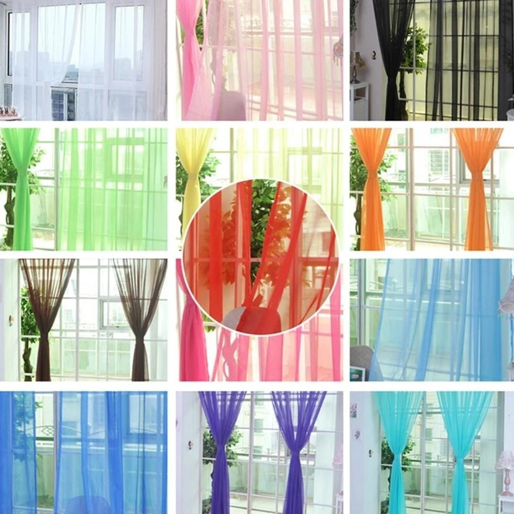 1x2M Rod Pocket Curtain Colorful Window Panel Fashion Sheer Tulle Curtains Kid Room Classroom