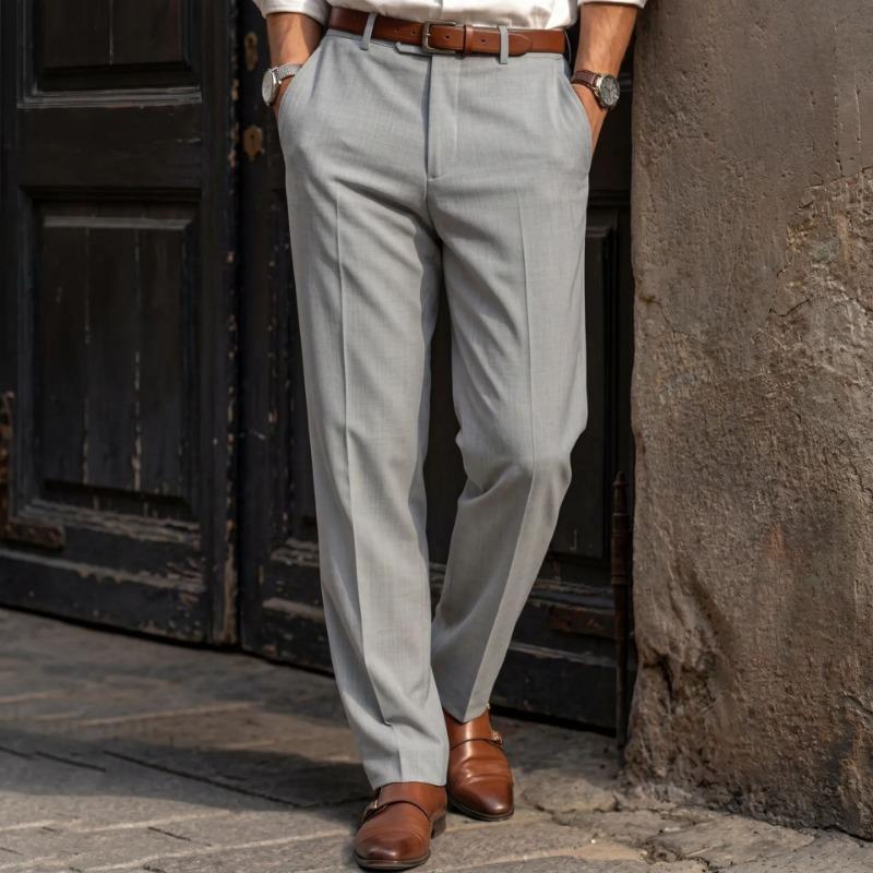 Mens Light Gray Slim Fit Straight Leg Dress Pants S