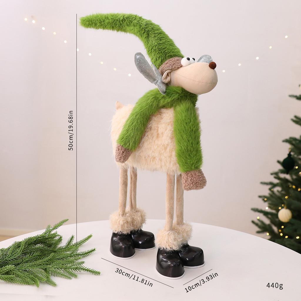Christmas Decor Plush Doll With Green Scarf For Holiday Window Display