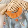 Autumn 2025 Baby Girl Knitted Top & Lace Pants Set with Embroidered Lotus Collar