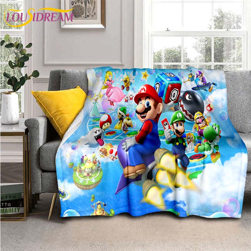 Mario Bros 3D-gedruckte Kunst-Fleece-Decke für Betten, Wandern, Picknick, dicke Steppdecke, modische Tagesdecke, Fleece-Überwurfdecke
