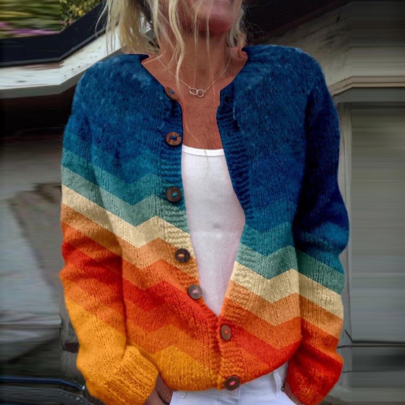 3D Digital Print Faux Wool Cardigan Knit Jacket for Women